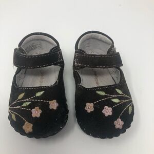Pediped Caroline Embroidered Flower Leather Baby Shoes Size 0-6 Months